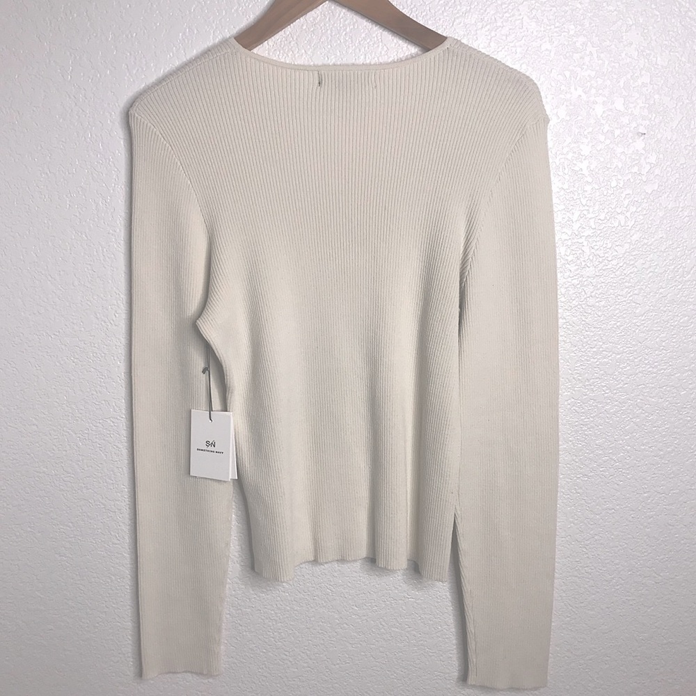 Something Navy Rib Knit Sweater Ivory White Large - Picture 7 of 8